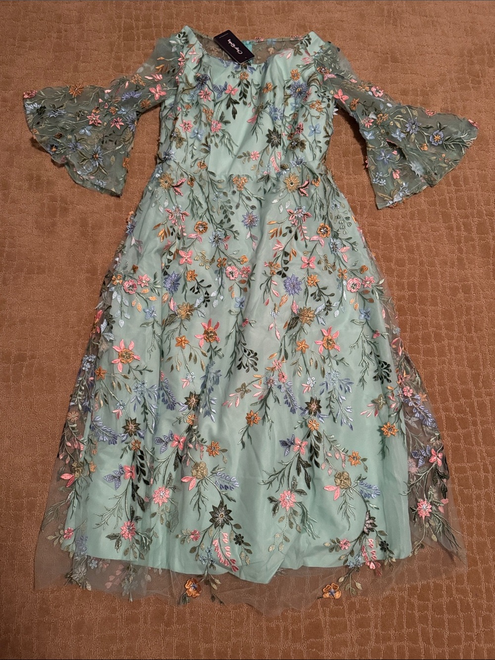 Embroidered Floral Maxi Dress in Mint Green